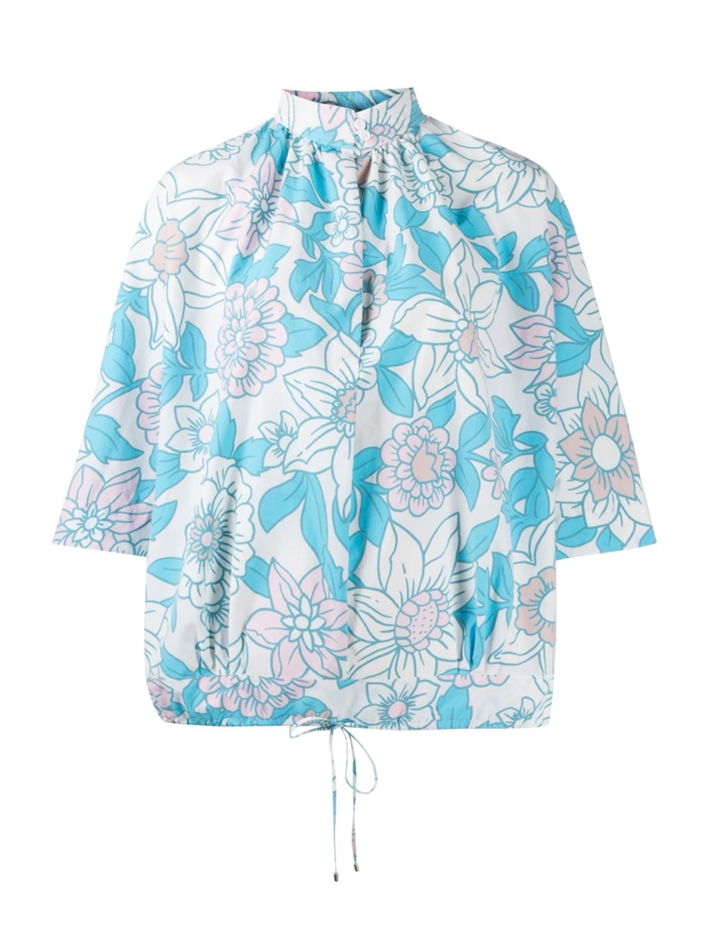 Christian Wijnants Floral Drawstring Hem Blouse - Blue & Pink. Size 38